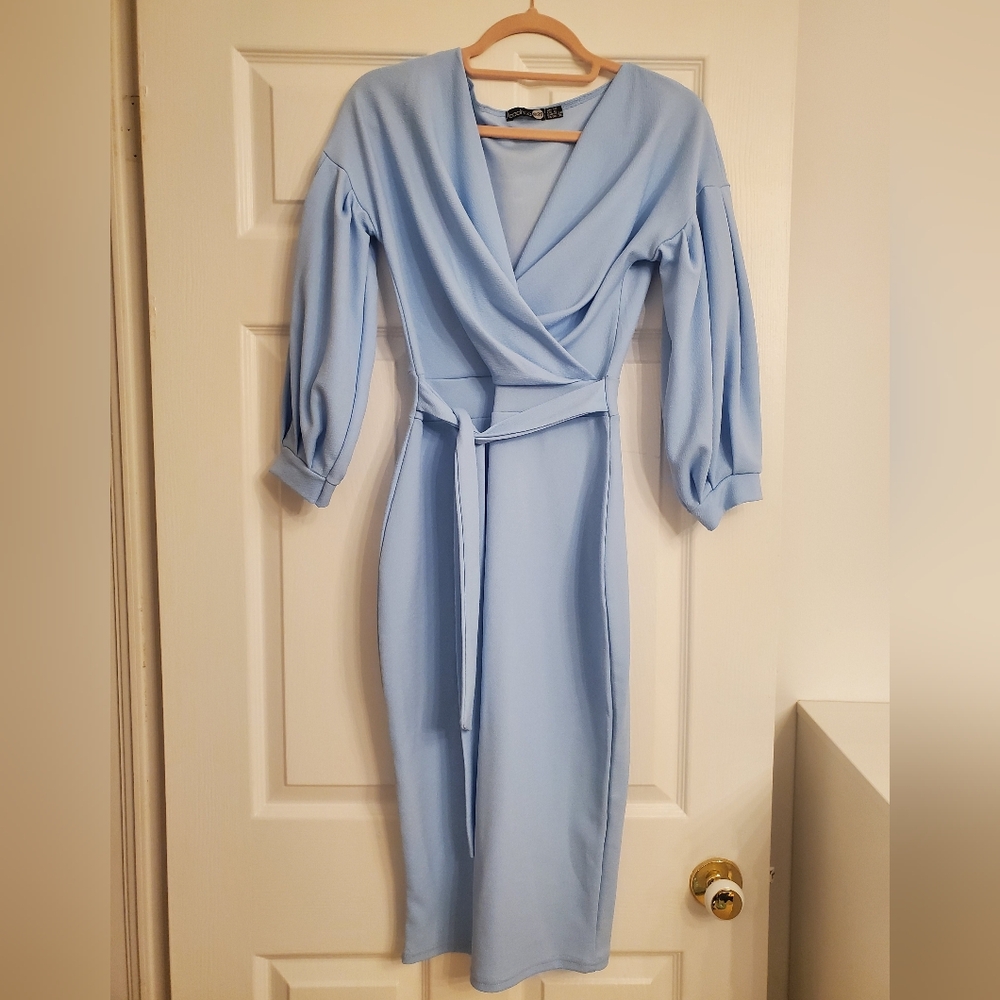 Boohoo Sky Blue Long Sleeve Midi Dress - Picture 2 of 4